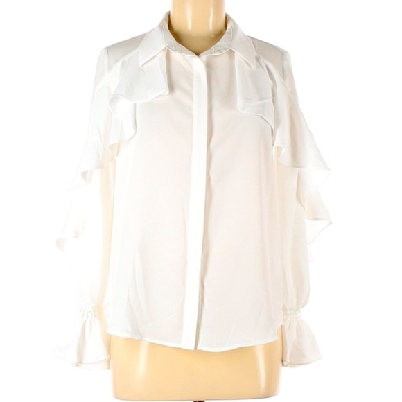 New with tags J.ing bold romantic ruffle white button down shirt woman’s medium - Picture 1 of 5